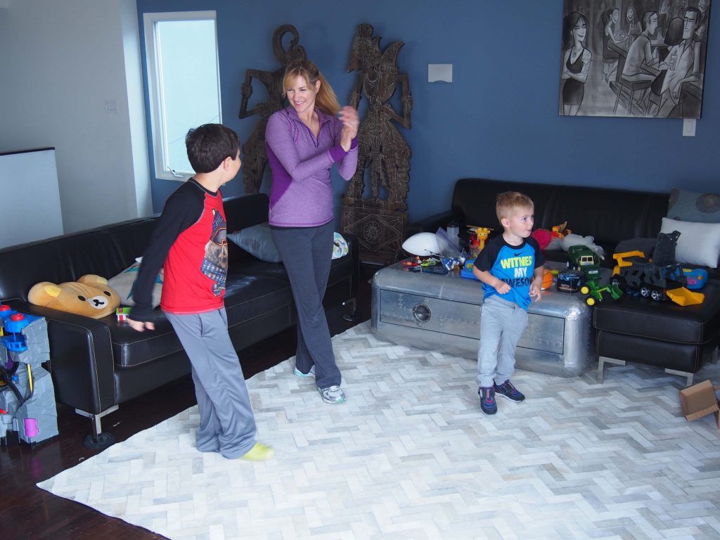 Lori and her boys enjoying the Old School Hip Hop workout