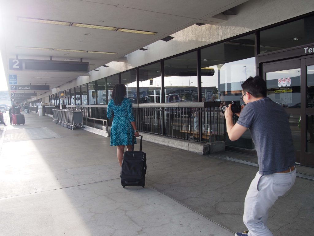 Nya walking through the terminal at LAX