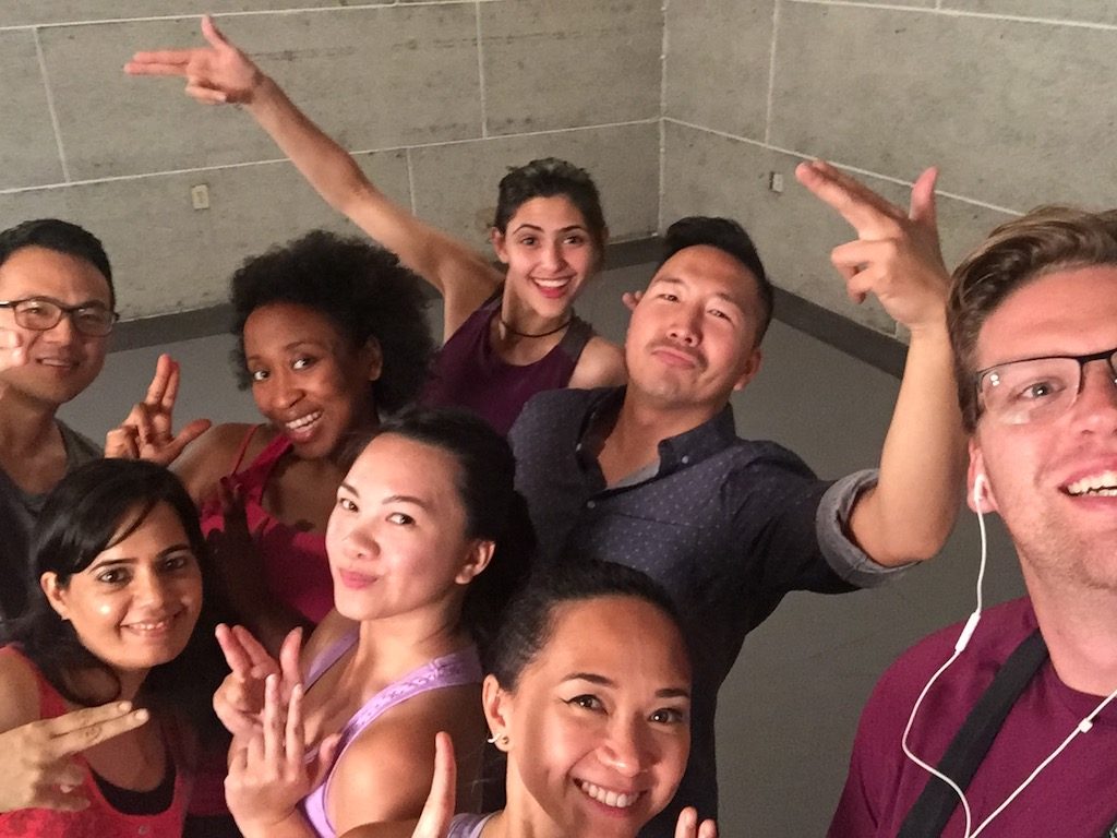Hip Shake Fitness crew posing with the Bogle. (Top left: Paul, Zen, Grace & Ben. Bottom left: Manisha, Anne, Cha & Jason.)