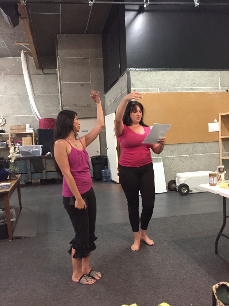 Jacqui & Marta going over some Belly Dance moves
